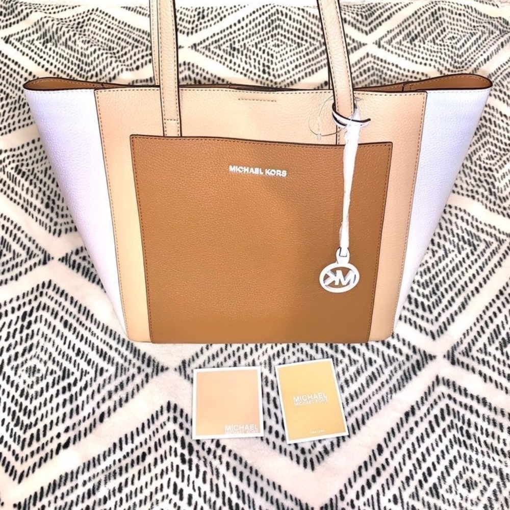 Michael Kors Tan and White Tote Bag